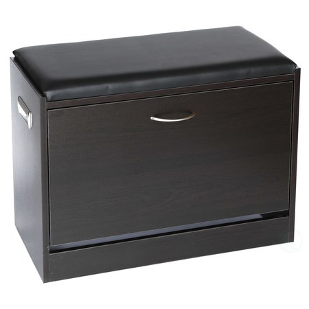 Basicwise Black Wooden Fold-out Shoe Organizer - Shoe Storage Bench with Leather Cushion QI003384